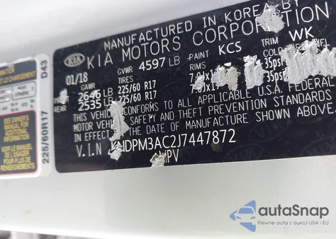 2018 Kia Sportage Lx from USA, damaged, VIN KNDPM3AC2J7447872